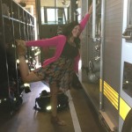 Dancer's Pose (Natarajasana). This pose develops concentration and balance. It tones and lengthens the leg and hip muscles. Strengthens the spine and entire leg. Opens the chest and lungs, creating more space for breath. This pose can be done as shown - anyplace (at a firehouse) and done wearing anything, including a dress!