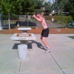 Many different names for this one. The box jump is an explosive move that works a ton of muscles and keeps your heart rate up. I found that keeping my back straight and feet about shoulder width apart helps.
