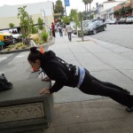 Move: Incline triceps pushups (on a bench downtown)-I did 10 
Form: Keep your core tight, put your hands next to your chest and keep your elbows back and tight to work your triceps.