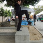 Move: Step up with knee raise (on a bench downtown)-10 each leg
Form: Put your left foot on the bench and drive up with your heel. Raise your right knee up, without letting it touch the bench.