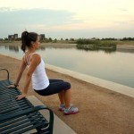 Tricep dips - Bend arms to a 90-degree angle (as you dip) and straighten again while the heels push towards the floor. For some extra fire, reach the right arm out while lifting the left leg.