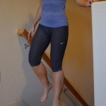 Calf raises on any staircase. Use a wall or ledge to help keep your balance. To challenge yourself, dip heel as low as you can then raise heel as high as you can with each repetition.