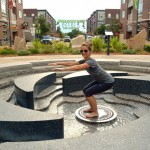 Squats in a fountain! Keep knees from bending over toes as you pretend like you're sitting in a seat. Keep arms out for balance if needed.