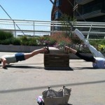 Anywhere pushups! Shoulders drawn back, belly tight, legs engaged.