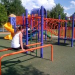 L-sit straight leg tricep dips. This adds a crazy ab workout to the already intense dip exercise.