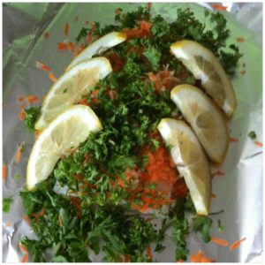 Add parsley and lemon wedges