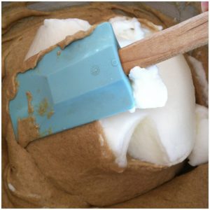 Fold egg whites into the batter with a spatula.