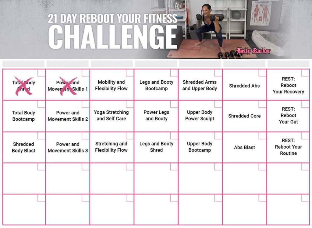 Reboot Your Fitness Challenge Day 1 Total Body Shred The Betty Rocker